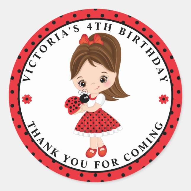Ladybug Girl Birthday Classic Round Sticker (Vorderseite)