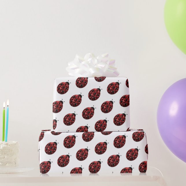 Ladybug Glitzer Glitzern rotes Muster auf weißes G Geschenkpapier (Partygeschenke)