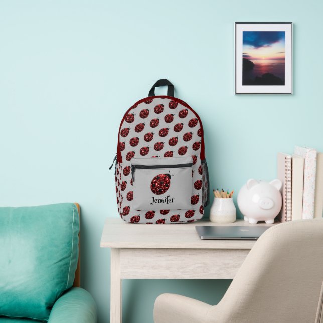 Ladybug Glitzern-Rotes Muster Grauer individuelle  Bedruckter Rucksack (InSitu)