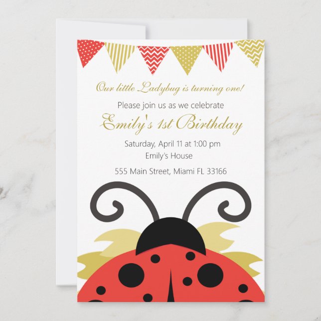 Ladybug Gold Red Girl Anniversaire Fête Invitation (Devant)