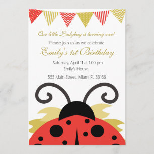Ladybug Gold Red Girl Anniversaire Fête Invitation
