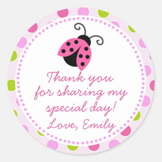 Ladybug Green Pink Gift Fevor Label Runder Aufkleber (Vorderseite)