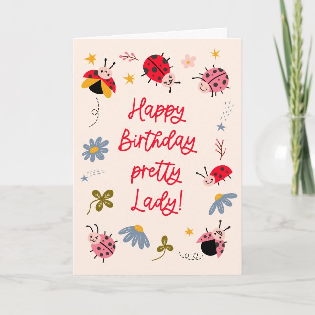 Ladybug Happy Birthday Hübsch Lady Feiertagskarte (Vorderseite)