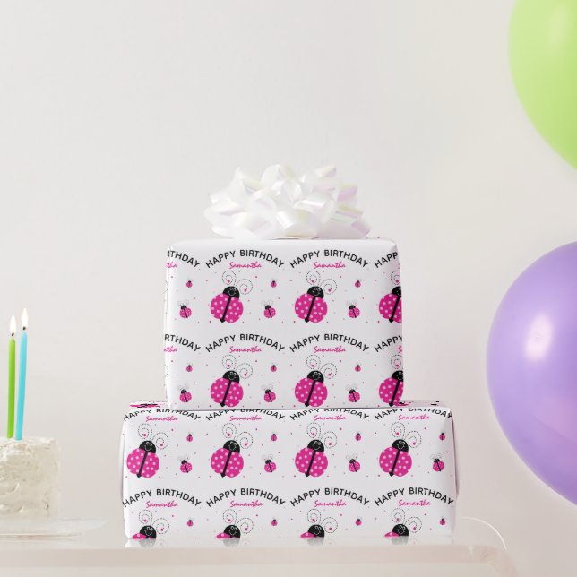 Ladybug Happy Birthday Illustration Pattern Geschenkpapier (Partygeschenke)