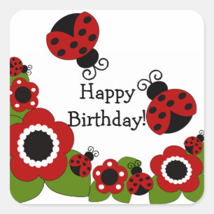 Ladybug Happy Birthday Square Aufkleber