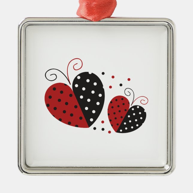 Ladybug Heart niedlich Silbernes Ornament (Vorne)