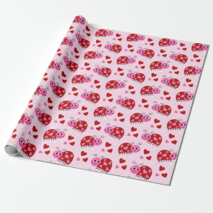 Ladybug Herz-Muster Pink Geschenkpapier