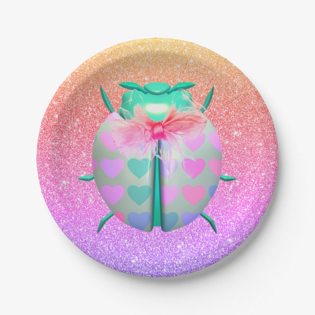 Ladybug Herzmuster niedlicher Glitzer Gürtel Pappteller (Vorderseite)