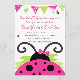Ladybug Hot Pink Kindergeburtstag Party Einladung