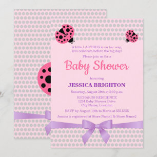 Ladybug in Pink und Lavender Ribbon Babydusche Einladung