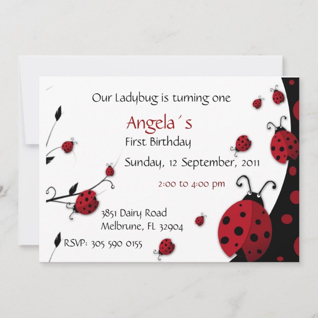 Ladybug Invitation Fête d'Anniversaire des Filles (Devant)