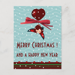ladybug kawaii xmas grüße feiertagspostkarte