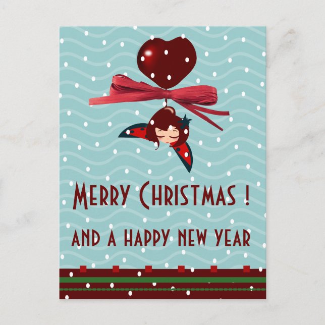 ladybug kawaii xmas grüße feiertagspostkarte (Vorderseite)