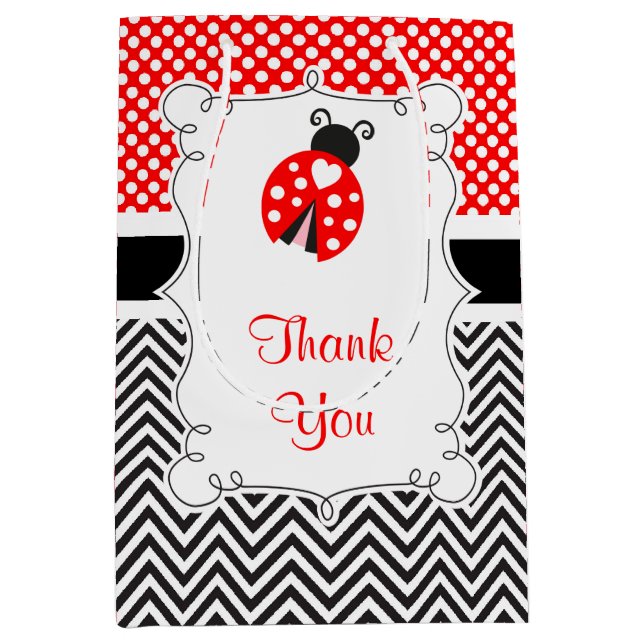 Ladybug Ladybird Birthday Party Danke Mittlere Geschenktüte (Vorderseite)