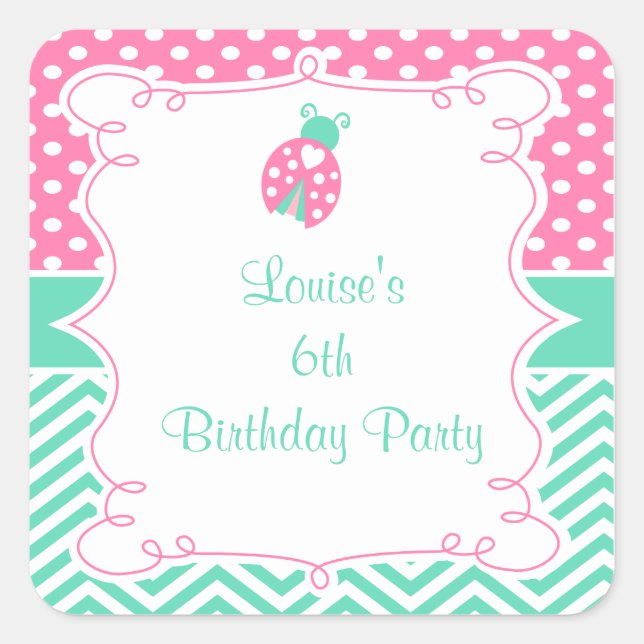 Ladybug Ladybird Birthday Party Quadratischer Aufkleber (Vorderseite)
