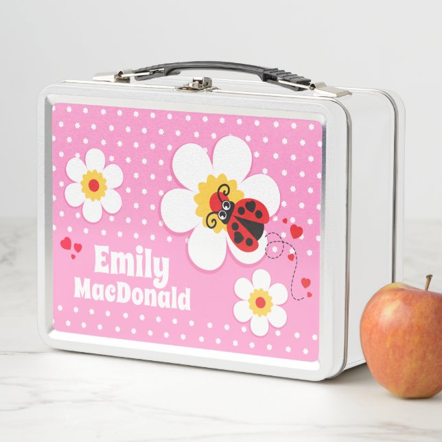Ladybug ladybird rosa Mädchen benennen Lunchbox (Beispiel)