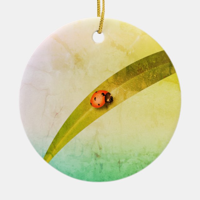 Ladybug Leaf Keramik Ornament (Vorne)