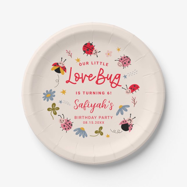 Ladybug Lovebug Summer Birthday Party Pappteller (Vorderseite)