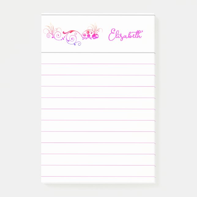 Ladybug mit lustigem Schwanz personalisiert Post-it Klebezettel (Vorderseite)