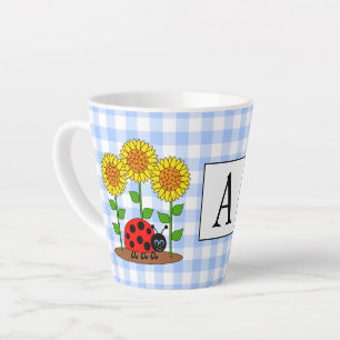 Ladybug mit Sonnenblumen Blue Gingham Monogramm Milchtasse