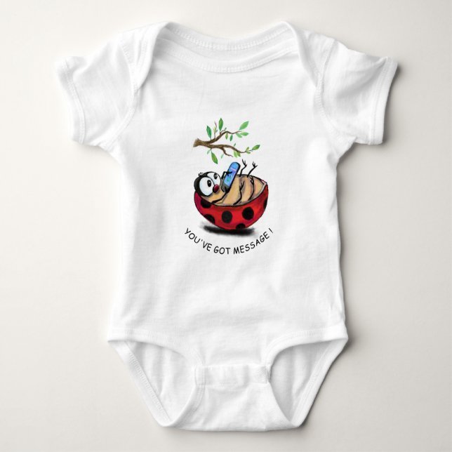 Ladybug mit Telefon Baby Bodysuit - Ihr Text Strampler (Vorderseite)