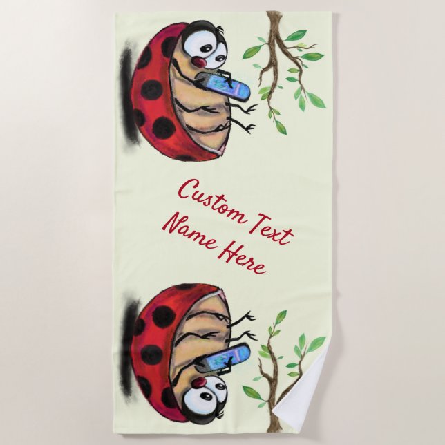 Ladybug mit Telefon Ihr Name Strand Handtuch (Vorderseite)