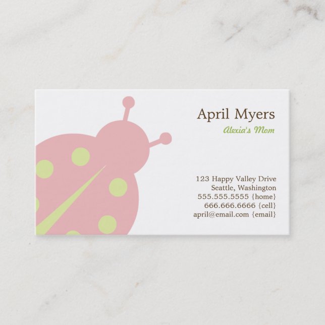 Ladybug Mommy Cards Telefonnummerkarte (Vorderseite)