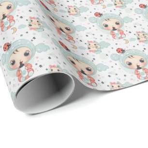 Ladybug Niedlich Baby Pastel Watercolor Muster Geschenkpapier