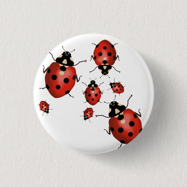 Ladybug Niedlich handGezeichnet Rot und Schwarz Button (Vorderseite)
