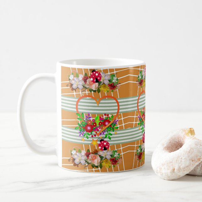 Ladybug Orange Herz Tasse (Mit Donut)