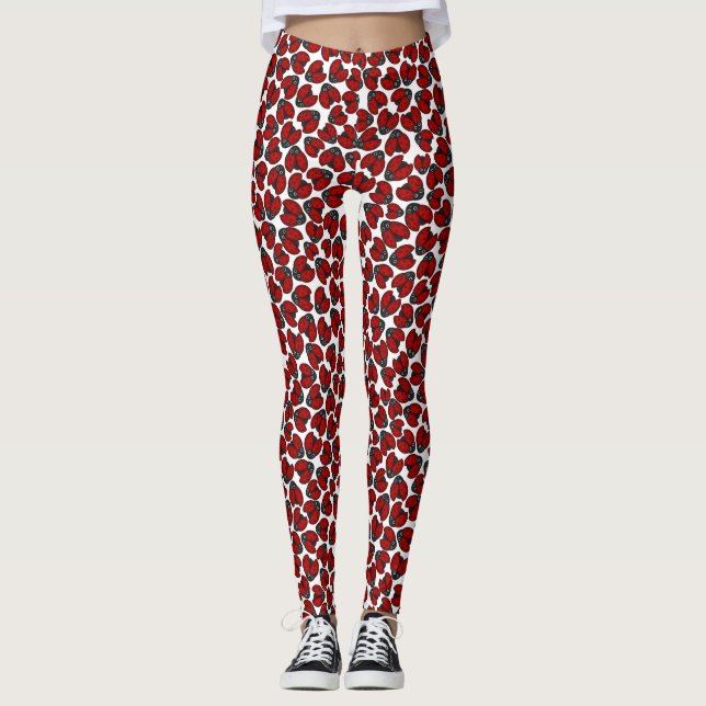 Ladybug Parade auf Weiß Leggings (Vorderseite)