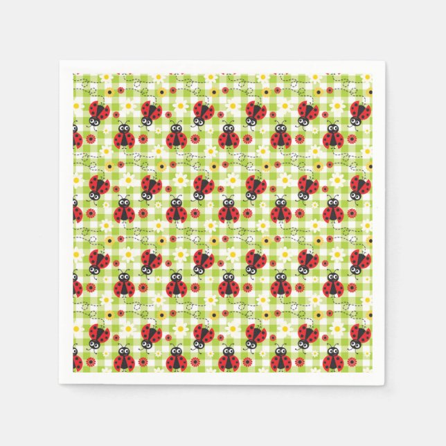 Ladybug Picnic Red Green Gingham Summer Serviette (Vorderseite)