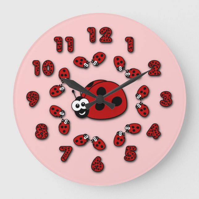 Ladybug Pink Clock Große Wanduhr (Vorderseite)