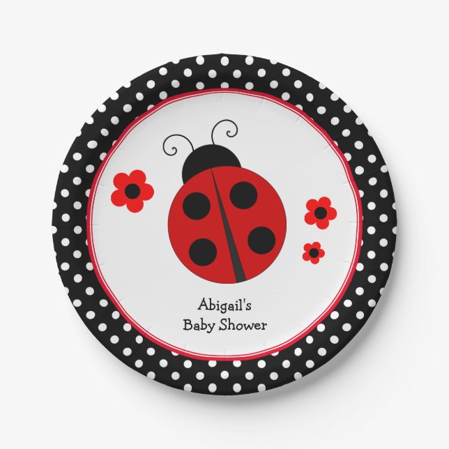 Ladybug Polka Dot Baby Dusche Pappteller (Vorderseite)