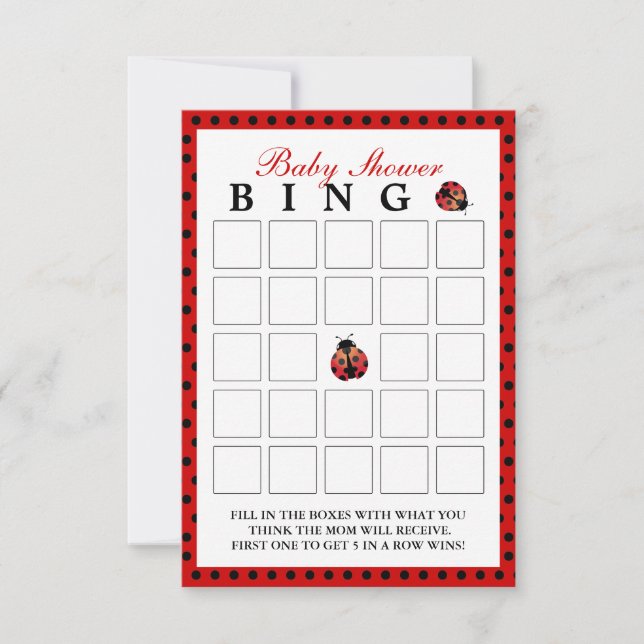 Ladybug Polka Dot Baby Duschkabine Bingo Karten (Vorderseite)
