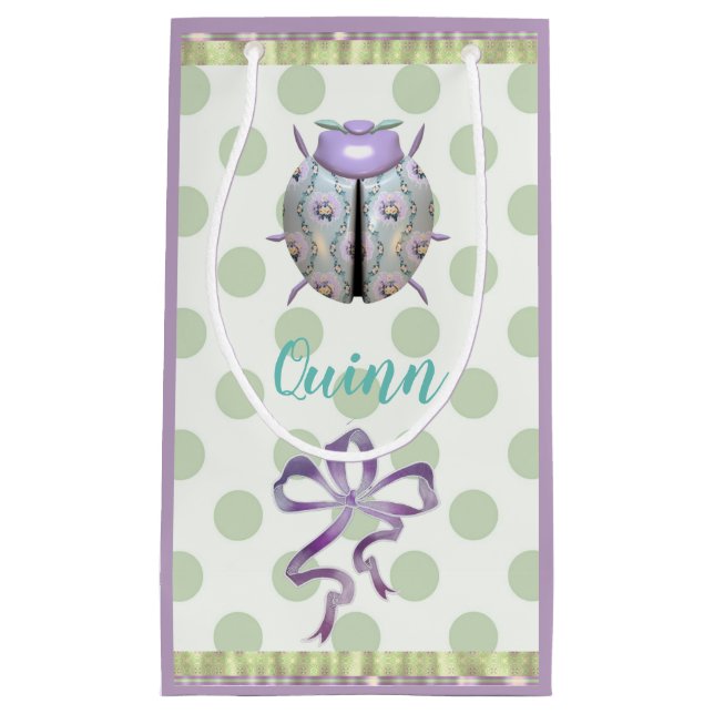 Ladybug polka dot florgrün lila niedlich kleine geschenktüte (Vorderseite)