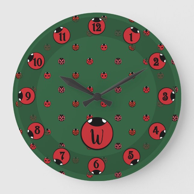 Ladybug Polka Dots Clock Große Wanduhr (Vorderseite)