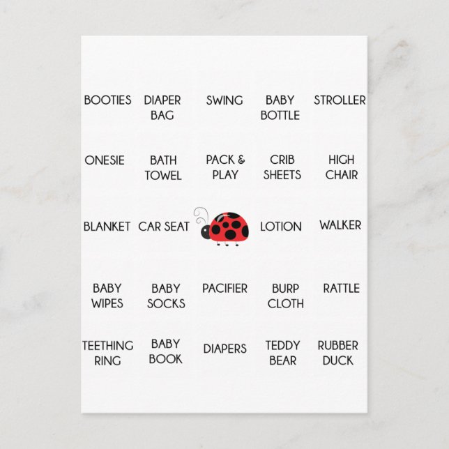 Ladybug Punkts Babydusche Bingo Anrufworte Einladungspostkarte (Vorderseite)