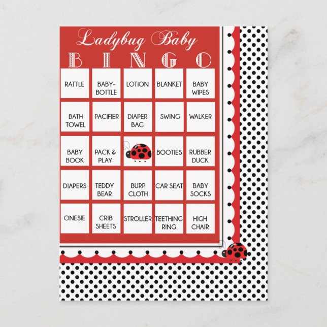 Ladybug Punkts Babydusche Bingokarte 2 Einladungspostkarte (Vorderseite)