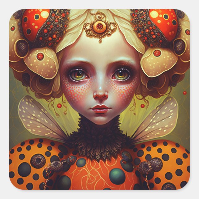 Ladybug Queen 2 Niedlich Fantasy Art Quadratischer Aufkleber (Vorderseite)