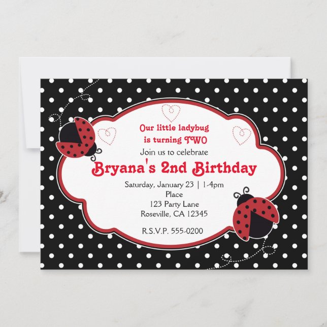 Ladybug Red & Black Anniversaire Invitations (Devant)