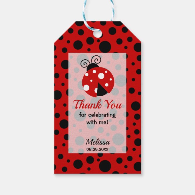 Ladybug Red Black Frame Polka Punkte Vielen Dank Geschenkanhänger (Vorderseite)