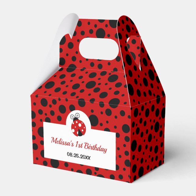 Ladybug Red Black Polka Dots Kindergeburtstag Geschenkschachtel (Rückseite)