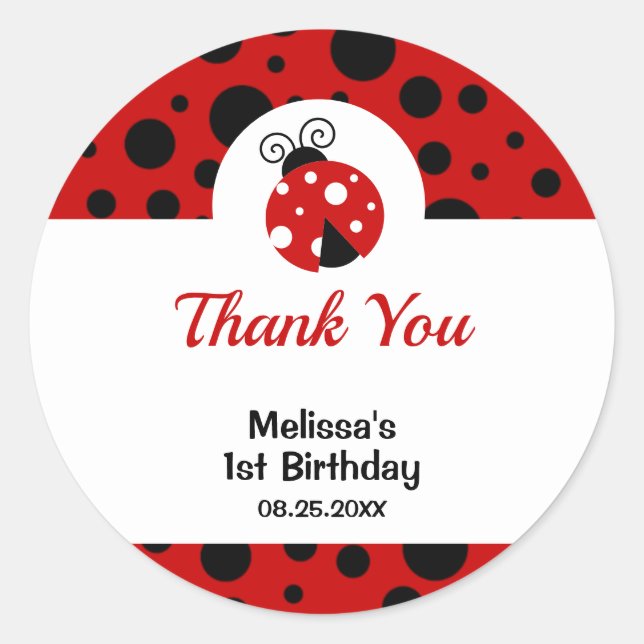 Ladybug Red Black Polka Dots Kindergeburtstag Runder Aufkleber (Vorderseite)