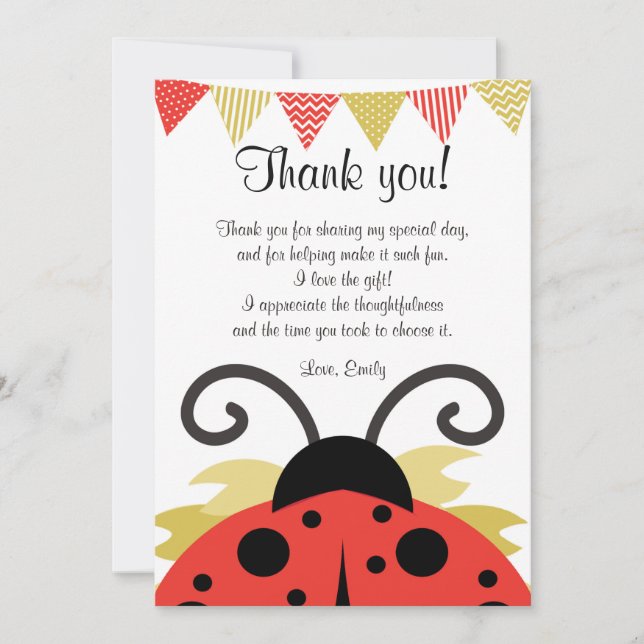 Ladybug Red Gold Dankeschön Card Hinweis Mitteilungskarte (Vorderseite)