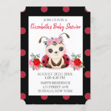 Ladybug Red Pink Flora Girl Kinderdusche Einladung