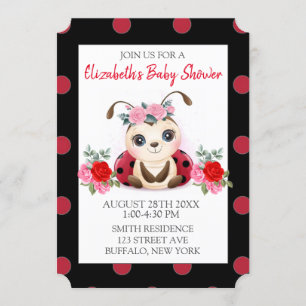 Ladybug Red Pink Flora Girl Kinderdusche Einladung