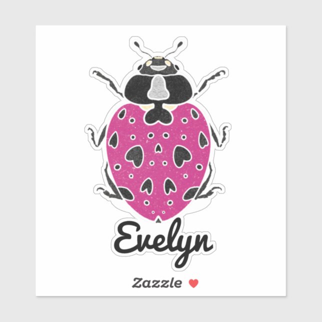 Ladybug rose chaud avec étiquette de nom (Feuille)