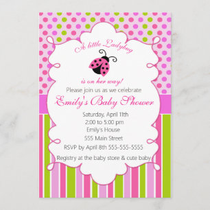 Ladybug Rose Green Girl Baby shower Invitation