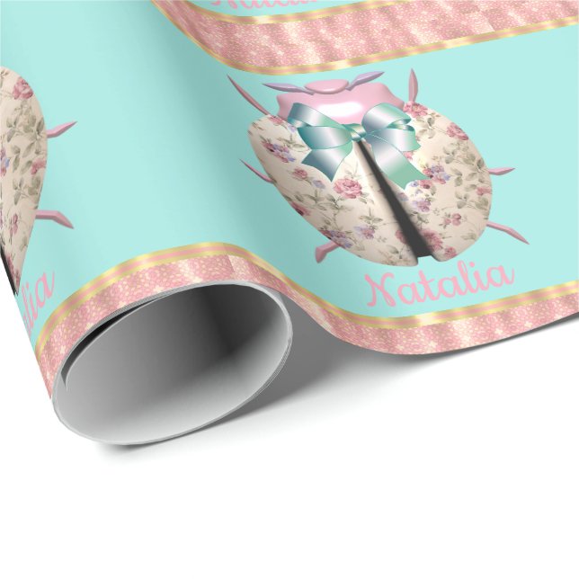 Ladybug Rose und Veilchen niedlich Geschenkpapier (Rolleneckpunkt)